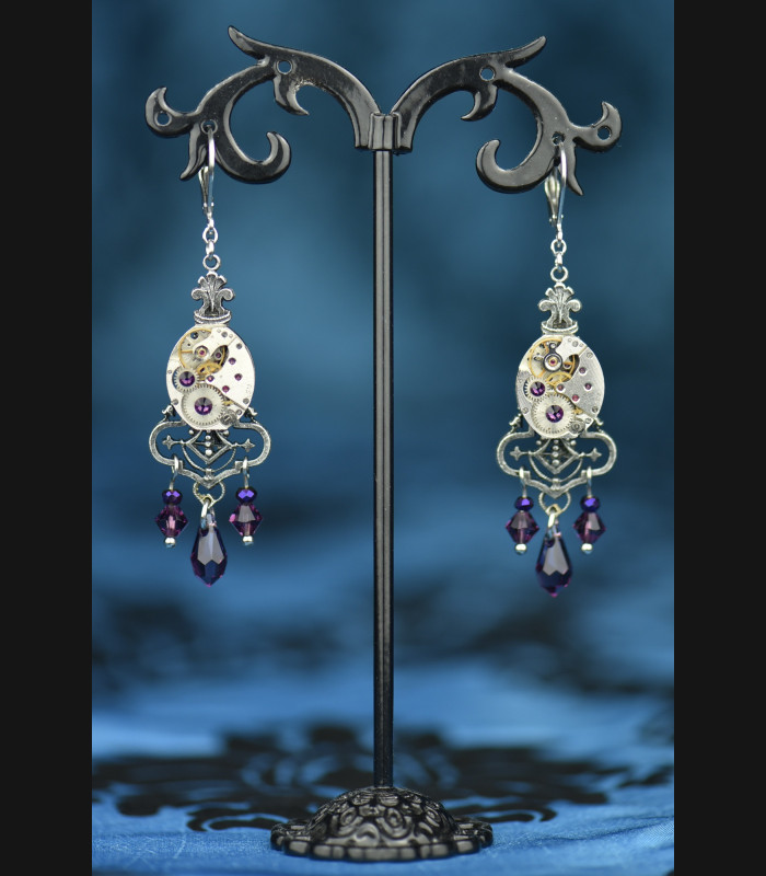 Boucles d'oreilles mécaniques " Purple Annabelle "