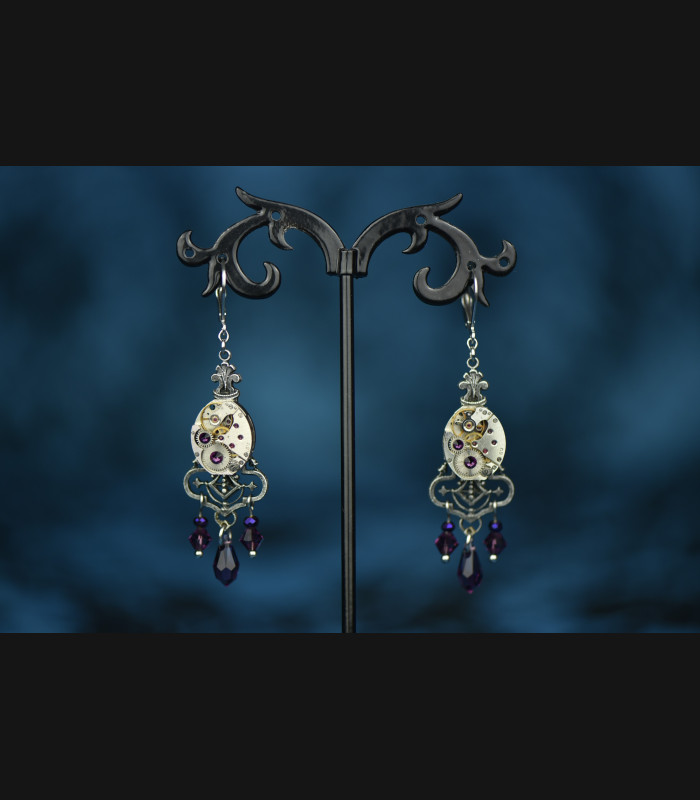 Boucles d'oreilles mécaniques " Purple Annabelle "