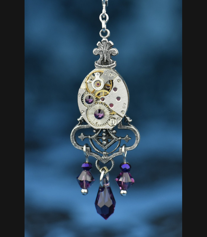 Boucles d'oreilles mécaniques " Purple Annabelle "