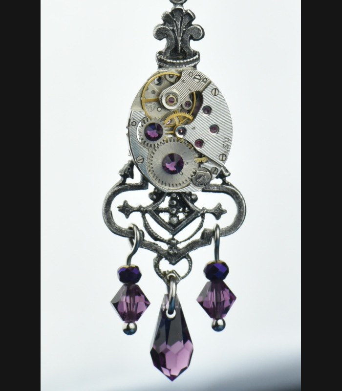 Boucles d'oreilles mécaniques " Purple Annabelle "
