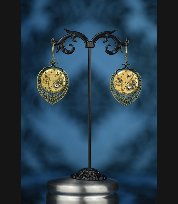 Boucles d'oreilles  mécaniques " Chrysocolle "