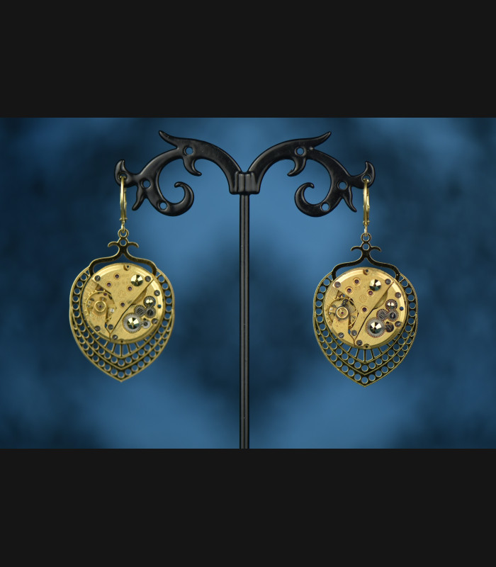 Boucles d'oreilles  mécaniques " Chrysocolle "