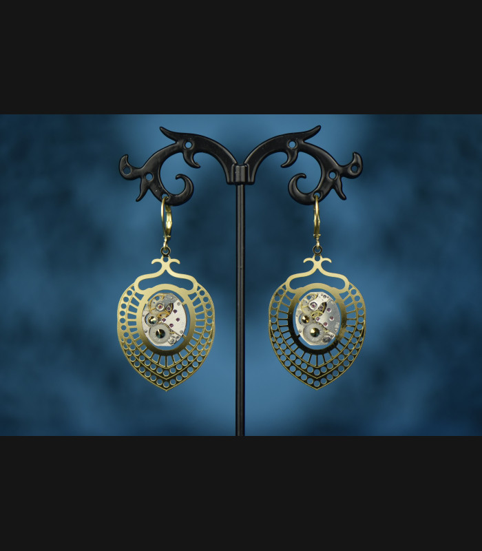 Boucles d'oreilles  mécaniques " Chrysocolle "