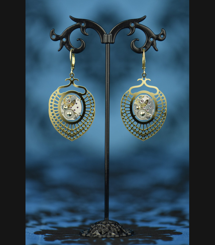 Boucles d'oreilles  mécaniques " Chrysocolle "