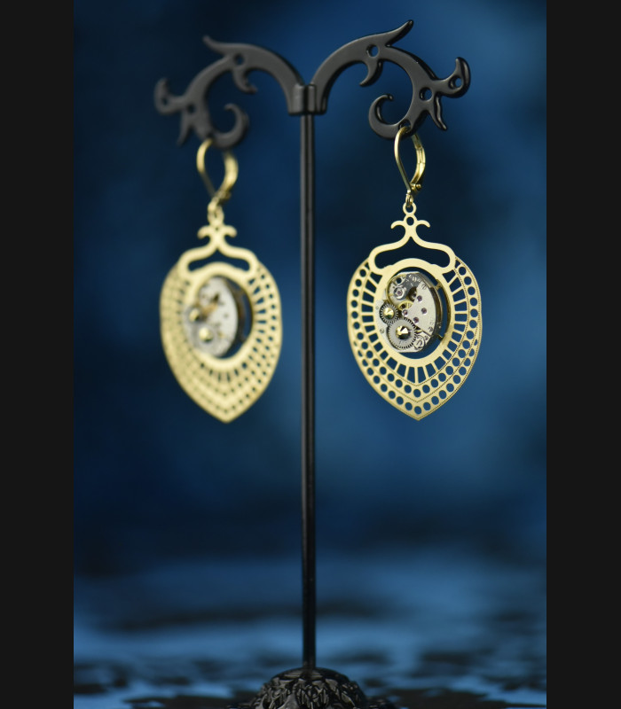 Boucles d'oreilles  mécaniques " Chrysocolle "