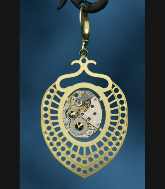 Boucles d'oreilles  mécaniques " Chrysocolle "