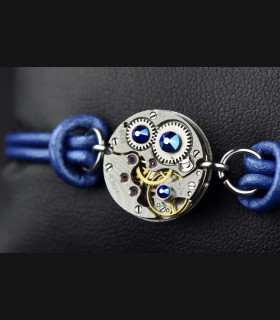 Bracelet mécanique cuir steampunk "Omicron"