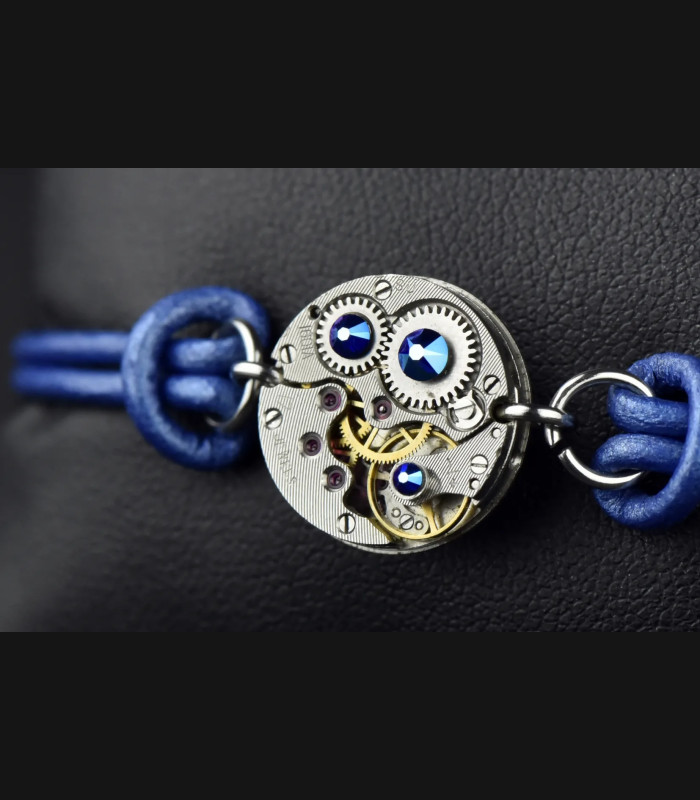 Bracelet mécanique cuir steampunk "Omicron"