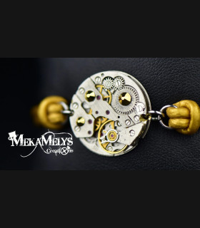 Bracelet mécanique cuir steampunk "Omicron"