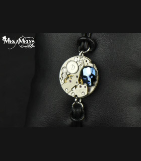Bracelet mécanique cuir steampunk "memento mori"