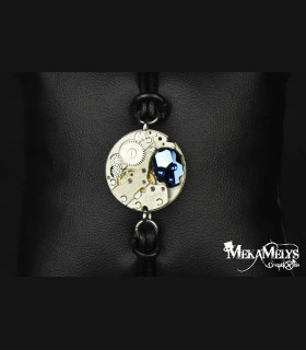 Bracelet mécanique cuir steampunk "memento mori"