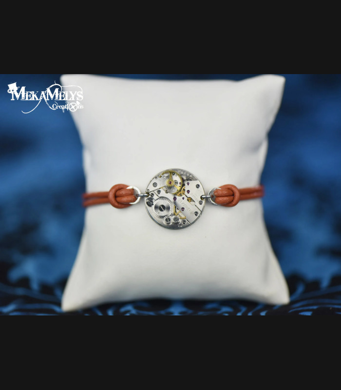 Bracelet steampunk cuir Chronos
