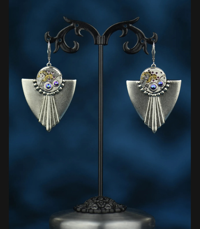 Boucles d'oreilles steampunk Art déco Cassandre