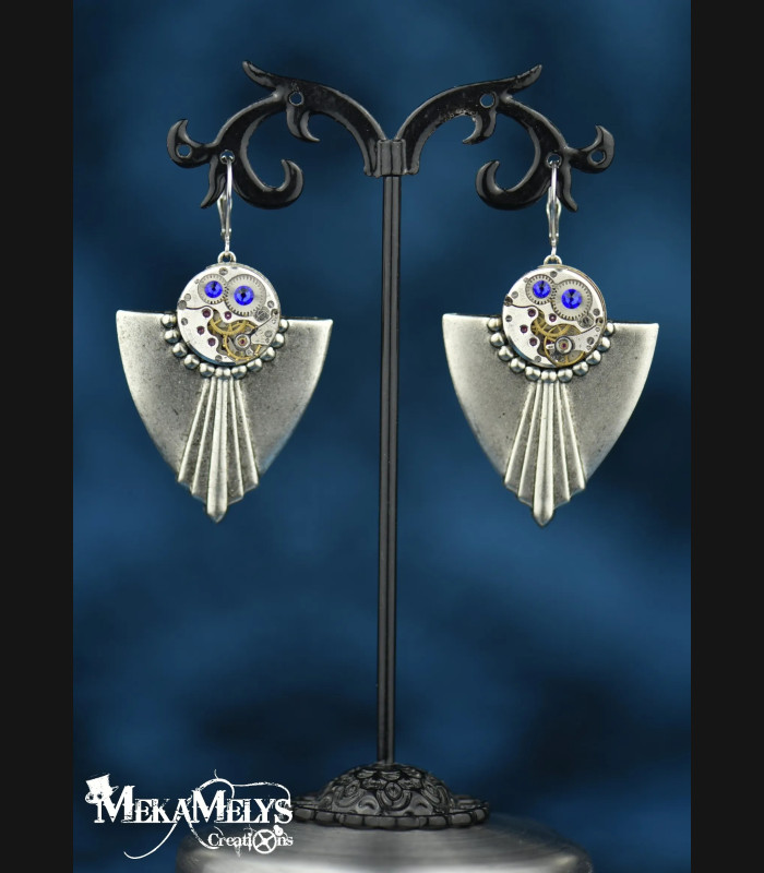 Boucles d'oreilles steampunk Art déco Cassandre