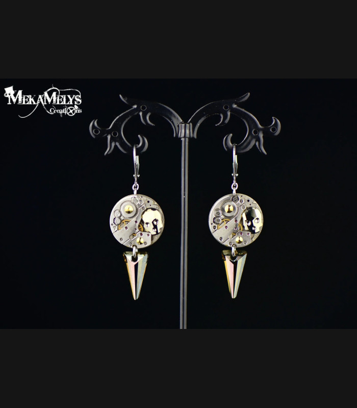 Boucles d'oreilles steampunk Memento mori