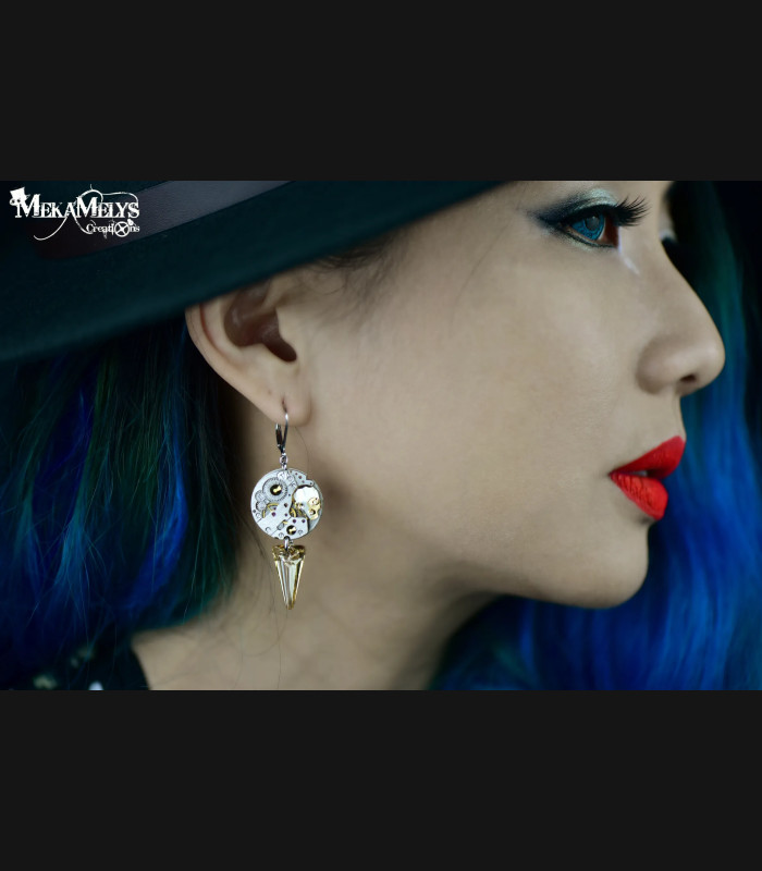 Boucles d'oreilles steampunk Memento mori