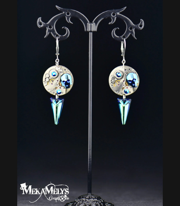 Boucles d'oreilles steampunk Memento mori