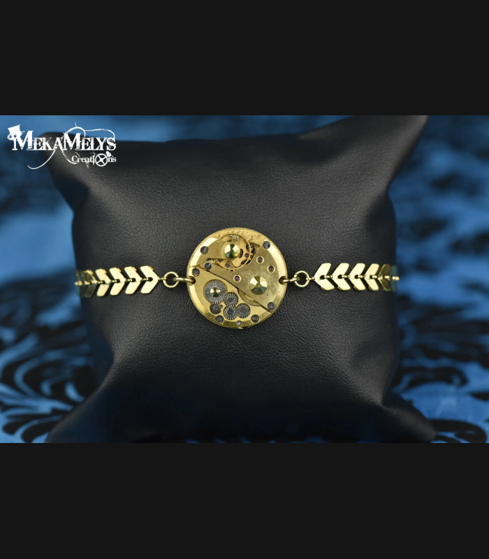Bracelet steampunk couleur or