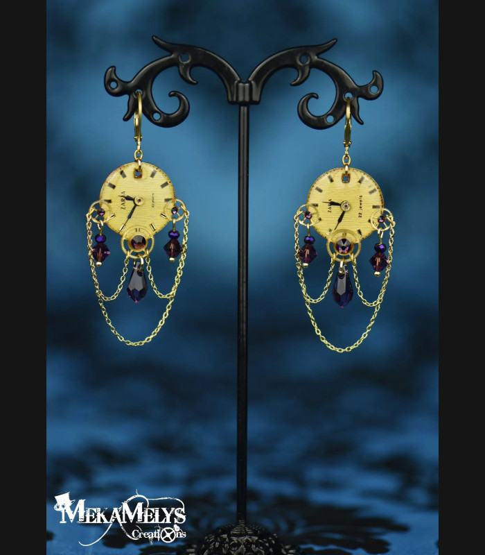 Boucles d'oreilles steampunk cadran de montre