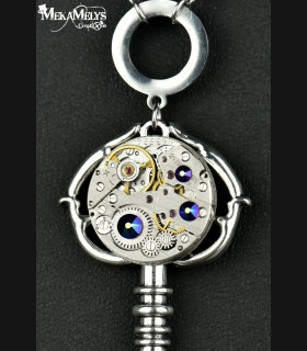 Collier Steampunk Clé Temps pour Elle | Swarovski® & Montre Ancienne