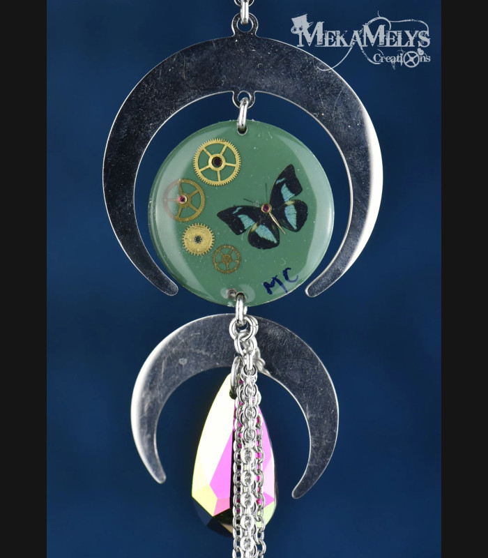 Collier original lune steampunk bijou mécanique