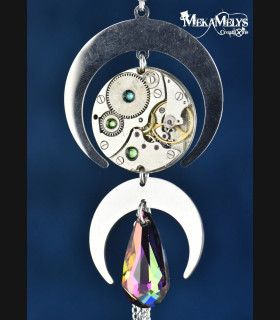Collier original lune steampunk bijou mécanique