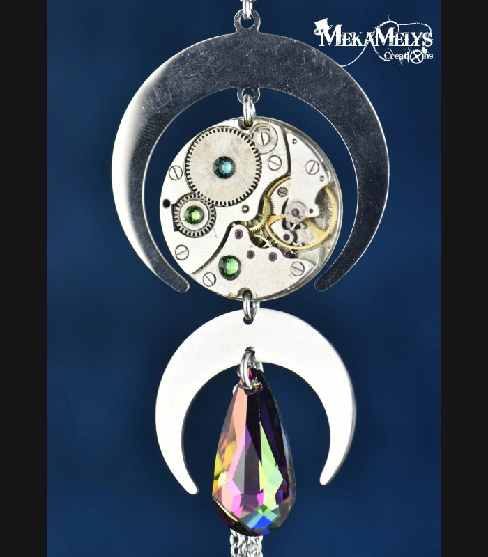 Collier original lune steampunk bijou mécanique