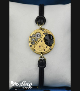 Bracelet Steampunk mécanique cuir "memento mori" | MekaMelys
