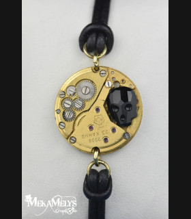 Bracelet Steampunk mécanique cuir "memento mori" | MekaMelys