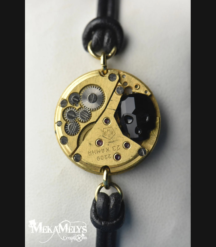 Bracelet Steampunk mécanique cuir "memento mori" | MekaMelys