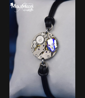 Bracelet mécanique cuir steampunk "memento mori"