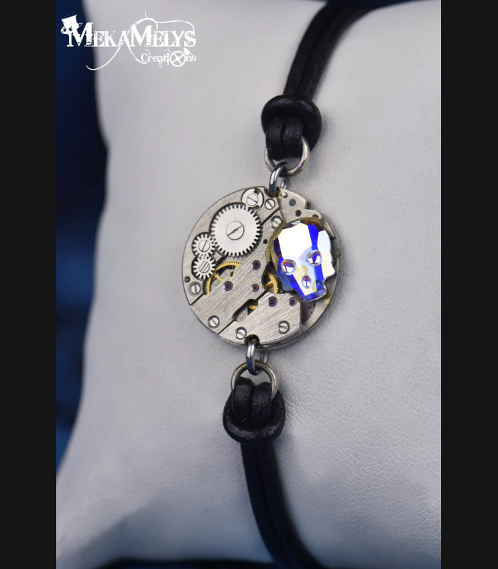 Bracelet mécanique cuir steampunk "memento mori"