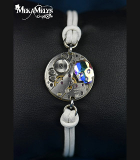 Bracelet mécanique cuir steampunk "memento mori"