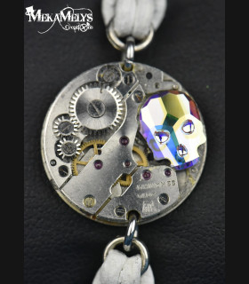 Bracelet mécanique cuir steampunk "memento mori"