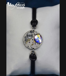 Bracelet mécanique cuir steampunk "memento mori"