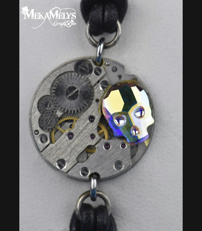 Bracelet mécanique cuir steampunk "memento mori"