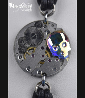 Bracelet mécanique cuir steampunk "memento mori"