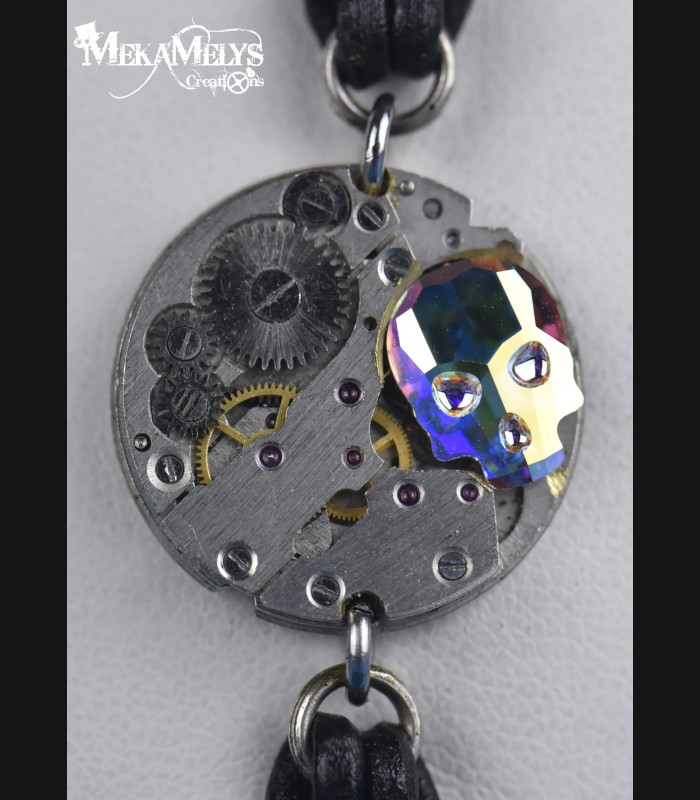 Bracelet mécanique cuir steampunk "memento mori"
