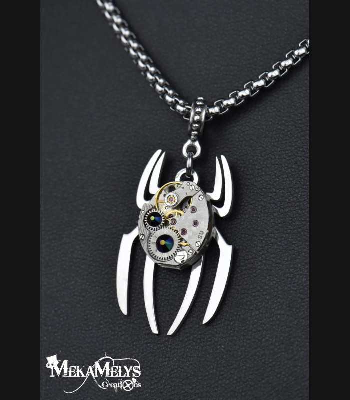 Collier original steampunk Arachnée bijou mécanique