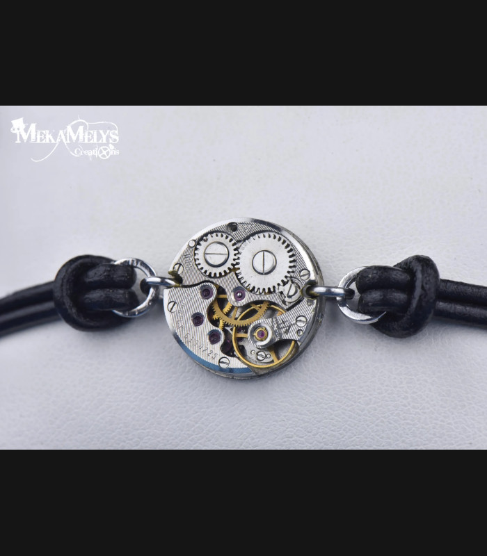 Bracelet Cuir Steampunk Alpha - Fait Main | MekaMelys