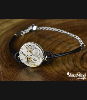 Bracelet Cuir Steampunk Chronos - Fait Main | MekaMelys