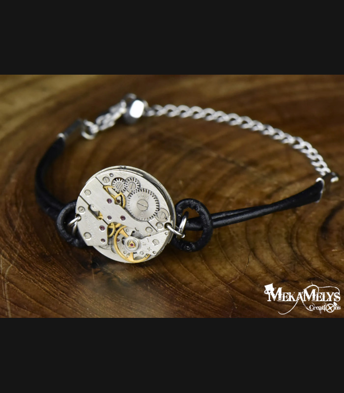 Bracelet Cuir Steampunk Chronos - Fait Main | MekaMelys