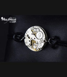 Bracelet Cuir Steampunk Chronos - Fait Main | MekaMelys