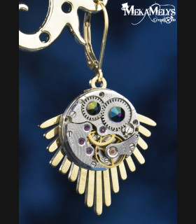 Boucles d'oreilles originales steampunk doré soleil