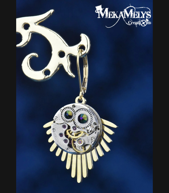 Boucles d'oreilles originales steampunk doré soleil