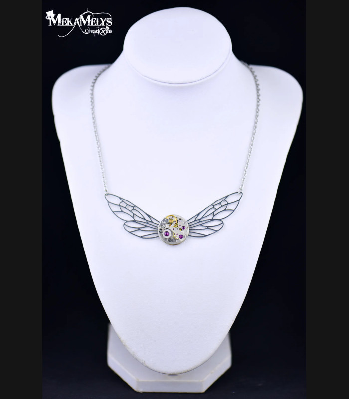 Collier steampunk ailes de libellule