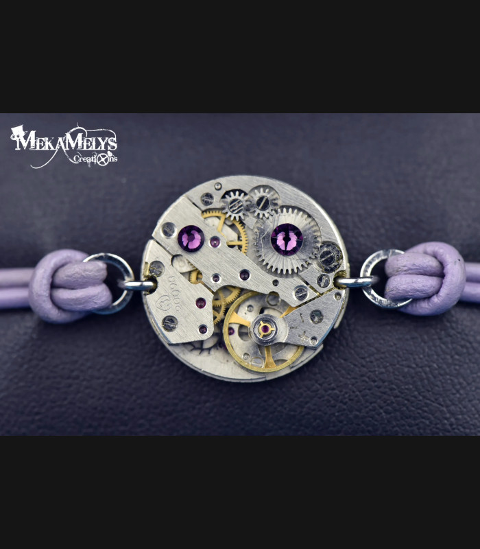 Bracelet mécanique cuir steampunk "Omicron"