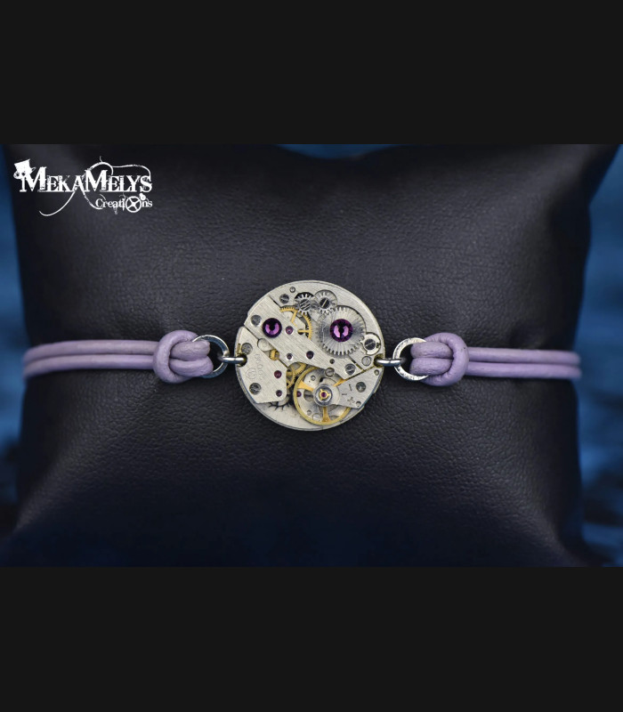 Bracelet mécanique cuir steampunk "Omicron"