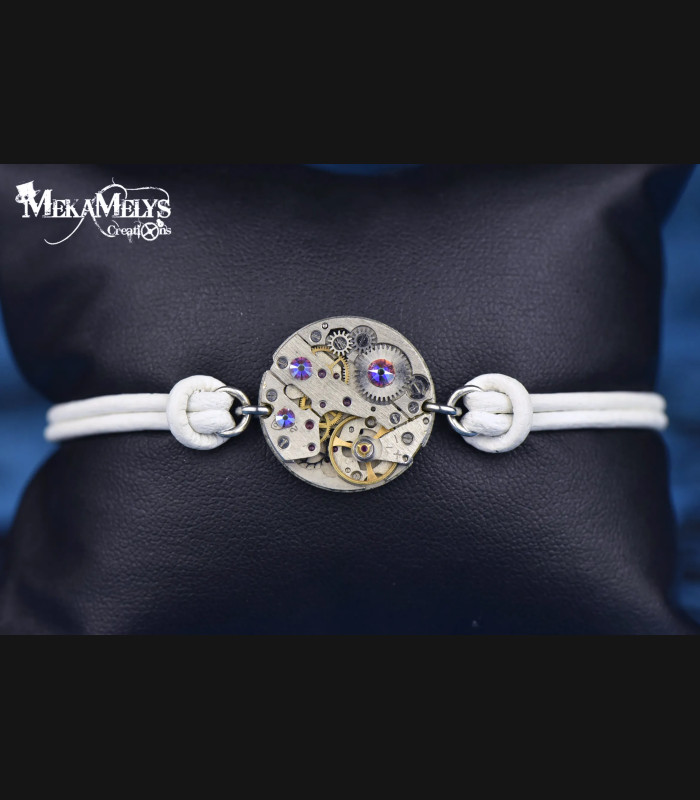 Bracelet mécanique cuir steampunk "Omicron"