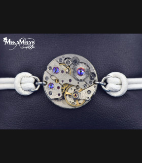 Bracelet mécanique cuir steampunk "Omicron"